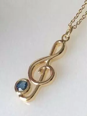 Women's Simulated Blue Sapphire Musical Note Charm Necklace 925 Silver 18  • $110.49