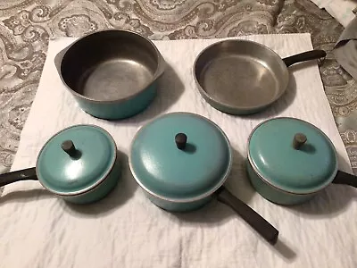 Club Aluminum Cookware Teal Vintage 8 Pieces Pots & Pans Free Shipping 60’s • $225