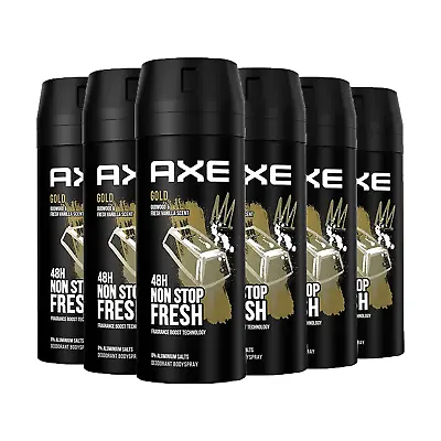 £14.46 • Buy 6x Axis Gold Deodorant Body Spray For Him Deospray Each 150ml 48H Fresh For Man