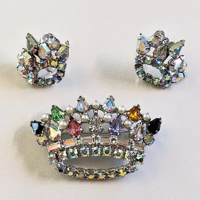 Vintage B. David Crown Pin Brooch And Similar Screw Back Crown Earrings  • $68