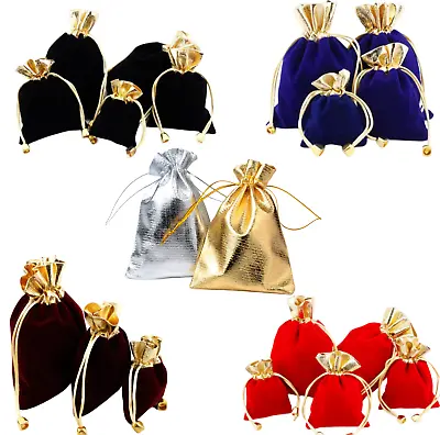 Velvet Jewellery Bag Drawstring Red Gold Black Blue Gift Money Party Bags Soft • £1.75
