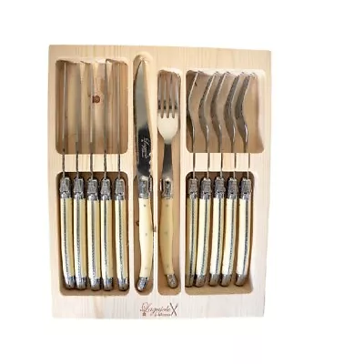 12pc Laguiole Silhouette Stainless Steel Steak Knife & Fork Cutlery Set Ivory • $87