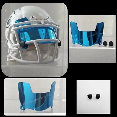 Mini Football Helmet Visor SKY BLUE CHROME MIRROR W/ Clips.  • $11