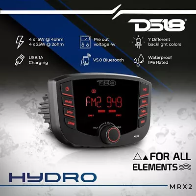 DS18 MRX2 Bluetooth USB Marine Powersports Head Unit Gauge Hole Stereo Receiver • $209