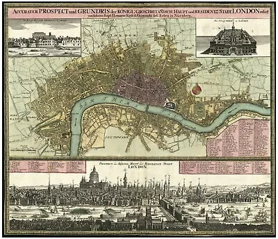 Vintage Map Of London England Fine Art Reproduction 24  X 20  Historical Giclee • $24.95