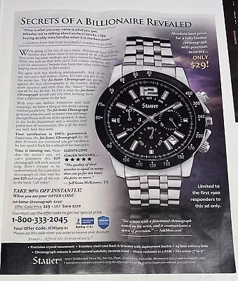 Stauer Mens Watch Print Ad 2019 Secrets Of A Billionaire  • £4.75