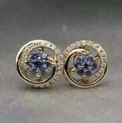 2 Ct Round Simulated Tanzanite Women Stud Earrings 14k Yellow Gold Plated Silver • $61.89