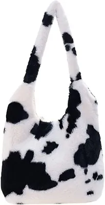 £15.99 • Buy Cow Print Tote Bag Faux Fur Fuzzy Shoulder Bag