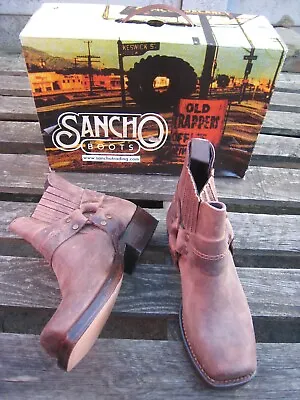 £90 • Buy Sancho Cowboy Ankle Boots Harness Pull-On Distressed Leather Size 3 Brown