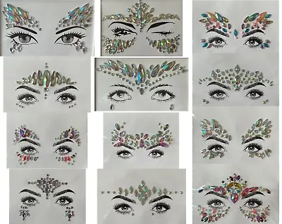 FACE GEMS Tattoo Sticker Adhesive Glitter Jewel Festival Rave Party Body Make Up • £2.49