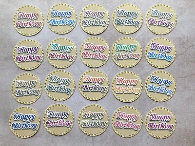£3.50 • Buy 20 Happy Birthday Card Making Sentiments Embellishments Craft Toppers Round Gold