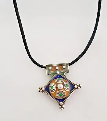 Enamel Necklace Berber Silver African Handmade Pendant Ethnic Moroccan Vintage • $59