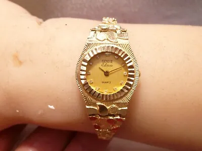 Vintage 14K Solid Gold Nugget Wrist Watch Bracelet 1980s GENEVE Quartz • $1500