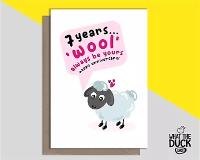 Cute Handmade Greetings Card For 7th Seven Years Wool Wedding Anniversary Gift • £5.10