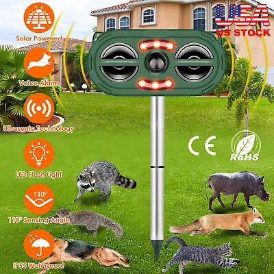 Animal Repeller Ultrasonic Solar Power Outdoor Pest Cat Mice Deer Motion Sensor • $22.29