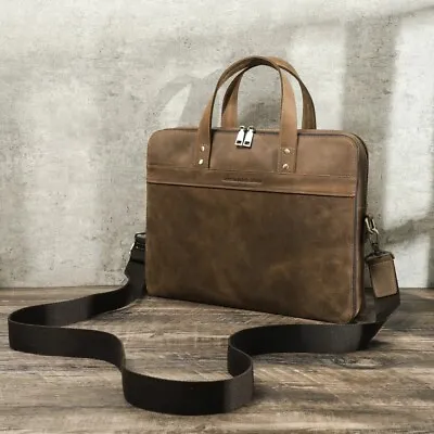 Men's Genuine Leather Briefcase Business Handbags Shoulder Bag 14  Laptop Bag • $72.99