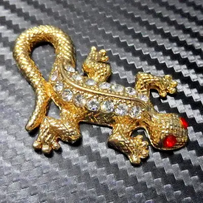 Car Badge Gecko Gecco Gold Metal 6cm Crystal Diamond  Motorcycle Emblem Sticker • $5.98