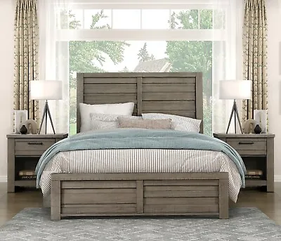 Gray 3pc Bedroom Set Panel Bed King And 2x Nightstands Rustic Style Furniture • $1299