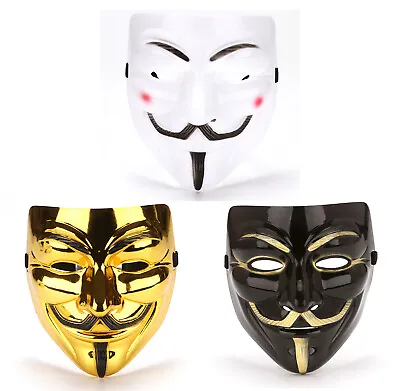 3pcs V For Vendetta Anonymous Guy Fawkes Halloween Masks White Black Gold • £8.99