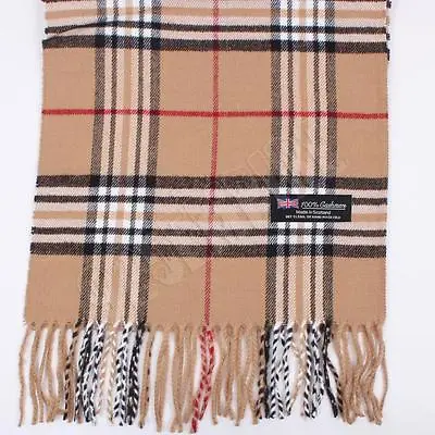 Men's 100% CASHMERE Scarf Camel Tartan Plaid Stripe Design Soft • $7.99