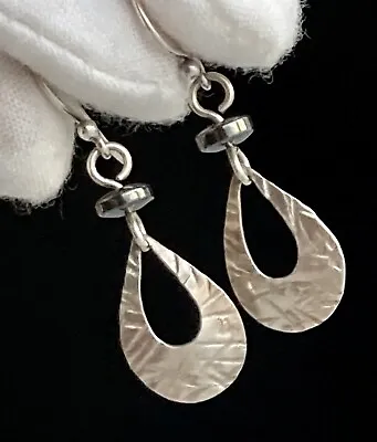 Vintage Sterling Silver Round Hematite Bead Teardrop Dangling 1.25” Earrings 925 • $30