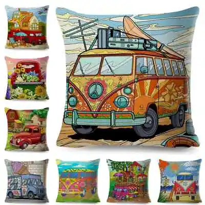 Colorful Cartoon Camper Pillow Case Decor House Travel Car Cushion Cover Sofa • $8.79