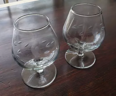 Brandy Snifters Vintage With Etched Wheat Pattern ~ Set Of 2 • $13.99