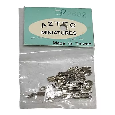 Aztec Miniatures Dollhouse Silverware Set 16 Pieces Metal Spoon Fork Knives Vtg • $9.99