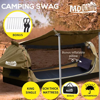 $179.99 • Buy Mountview King Single Swag Camping Swags Canvas Dome Tent Free Standing Khaki