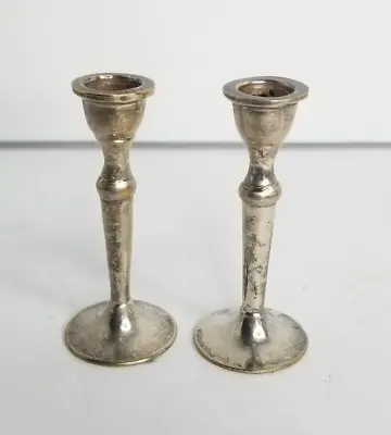 Set Of 2 Dollhouse Miniature Artisan Silver Metal 2.5  Candlestick Holders • $14.99