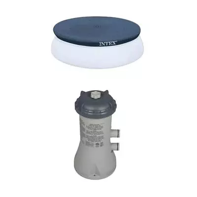 OKD Pool Safety Cover 10'x10' Round Gray Above Ground+Pool Cartridge Filter Pump • $80.10