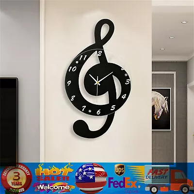 Modern Musical Note Glass Wall Clock Living Room Hanging Clocks Silent 9.5  US • $40