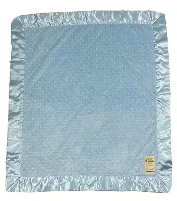 My Blankee Blue Blanket Luxe Minky Dot Baby Blue Satin Trim 34 X 30” USA Made • $25.99