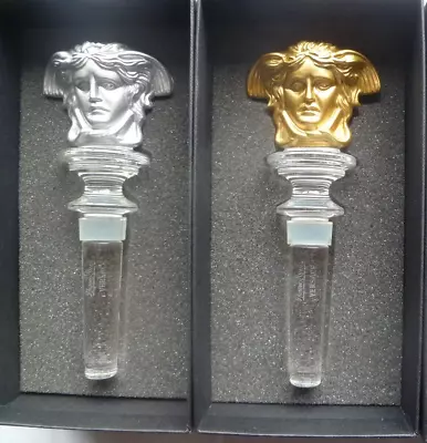 Rosenthal Versace Glass 2 Wine Bottle Stoppers Gold & Silver Brand New Boxed • $130.68