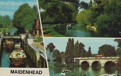 Maidenhead Multi-View Post Card/1972 The Thames/Bridge/Boulter's Lock/PLC7332 • £3