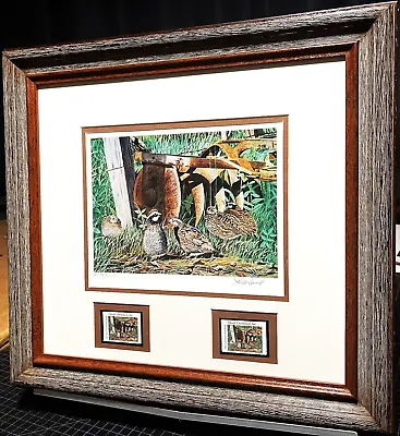 Les McDonald 2002 Quail Unlimited Stamp Print W Double Stamps - Brand New Frame • $325