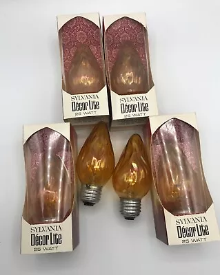 VINTAGE 6 CT Sylvania 25W Amber FLAME TIP DECOR LITE LIGHT BULBS • $17.99