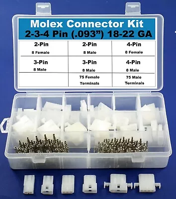 198pcs Molex 2-3-4 Pin Gauge Connector Kit 0.093  Wire Gauge 18-22 AWG • $47.11