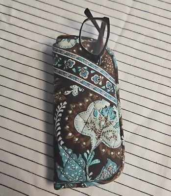 Vera Bradley Soft Quilted Double Slot Eye Glass Case Brown Java Blue Botantical • $13.95