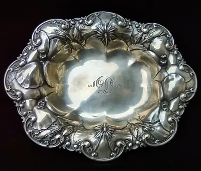 Vintage Whiting 925 Sterling Silver Morning Glory Motif Nut Dish 6202 Etched  D  • $120