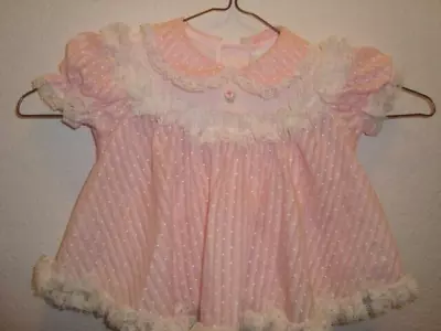 VTG Infant 3-6m Dress By BRYAN Pink Frilly Lace Girls Baby Doll • $9.99