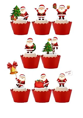 £2.49 • Buy 20 Stand Up  Cute Father Christmas Santa Edible Wafer Paper Cupcake Cake Toppers