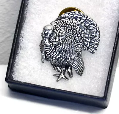 Signed Pewter Turkey Pin Brooch By A.R Brown. Vintage Pewter Bird Jewellery • £9.69