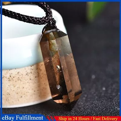 Natural Rare Smoky Quartz Healing Crystal Point Wand Obelisk Pendant Necklace US • $8.83