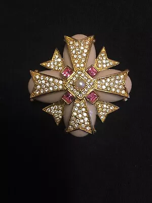 Joan Rivers Maltese Cross Brooch Pin Rhinestone ~ Gold Tone • $57