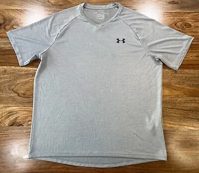 Under Armour Mens Large Gray V Neck Short Sleeve T Shirt The Tech Tee Soft Shirt • $13.67