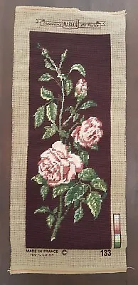 Finished Handmade Needlepoint Tapestry Margot Pink Roses Burgundy Pillow Frame • $21.82