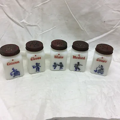 $65 • Buy 5 Vintage Spice Jars Milk Glass Dove The Frank Tea & Spice Co. Cincinnati  Ohio