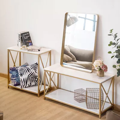 Gold Metal Frame Console Table White Top Sofa Entryway For Home Furniture • $64.59