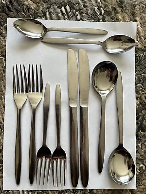 10 Piece Stainless Flatware Unknown Ecko Echo Japan Forks Knives Spoons Mcm • $20